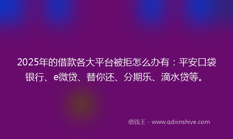 2025年的借款各大平台被拒怎么办有：平安口袋银行、e微贷、替你还、分期乐、滴水贷等。