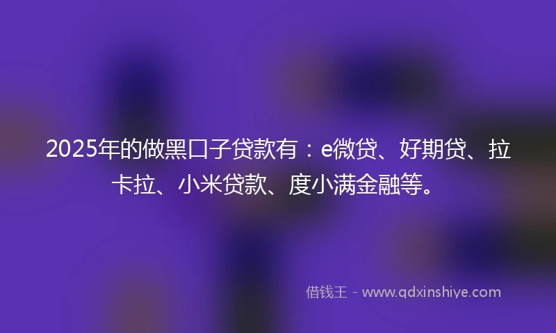 2025年的做黑口子贷款有：e微贷、好期贷、拉卡拉、小米贷款、度小满金融等。