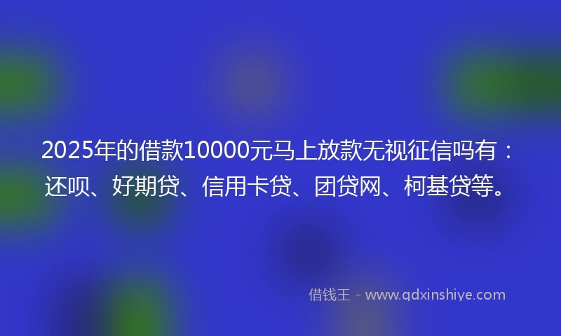 2025年的借款10000元马上放款无视征信吗有：还呗、好期贷、信用卡贷、团贷网、柯基贷等。