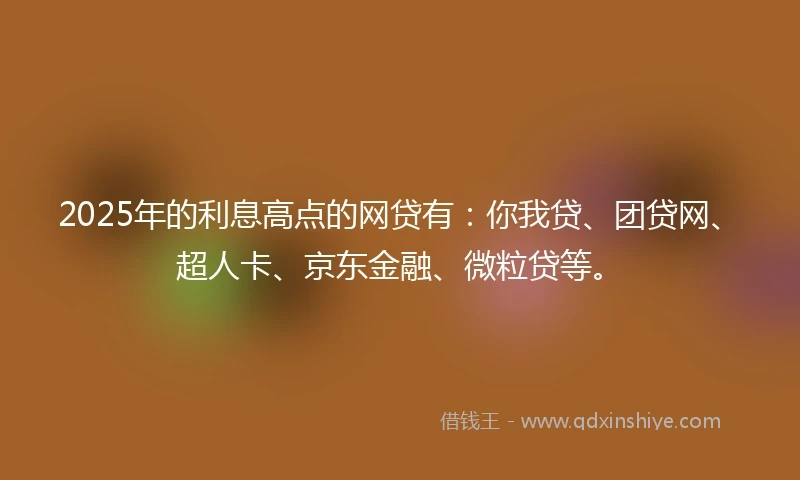 2025年的利息高点的网贷有：你我贷、团贷网、超人卡、京东金融、微粒贷等。