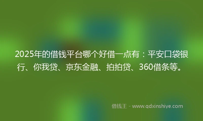 2025年的借钱平台哪个好借一点有：平安口袋银行、你我贷、京东金融、拍拍贷、360借条等。