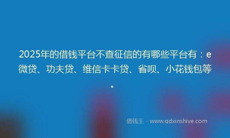 2025年的借钱平台不查征信的有哪些平台有：e微贷、功夫贷、维信卡卡贷、省呗、小花钱包等。
