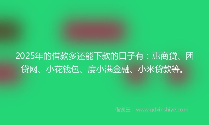 2025年的借款多还能下款的口子有：惠商贷、团贷网、小花钱包、度小满金融、小米贷款等。