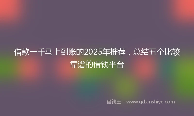借款一千马上到账的2025年推荐，总结五个比较靠谱的借钱平台