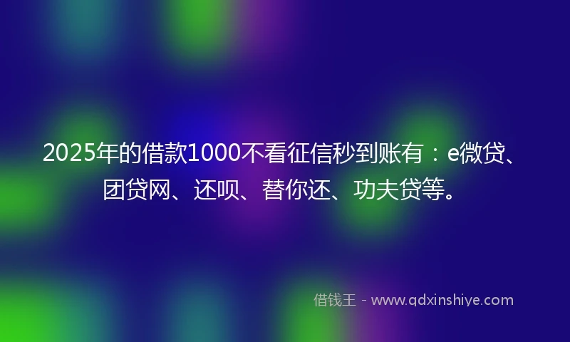 2025年的借款1000不看征信秒到账有：e微贷、团贷网、还呗、替你还、功夫贷等。
