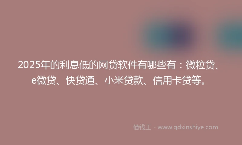2025年的利息低的网贷软件有哪些有：微粒贷、e微贷、快贷通、小米贷款、信用卡贷等。