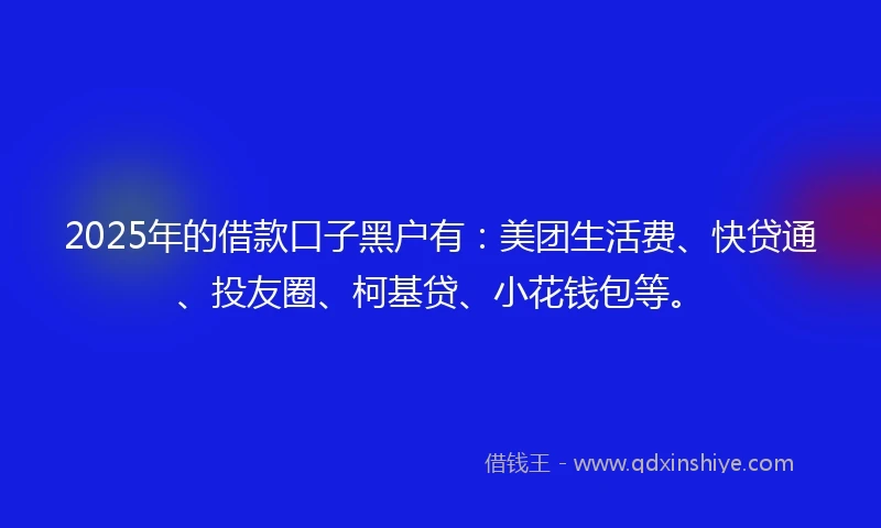 2025年的借款口子黑户有：美团生活费、快贷通、投友圈、柯基贷、小花钱包等。
