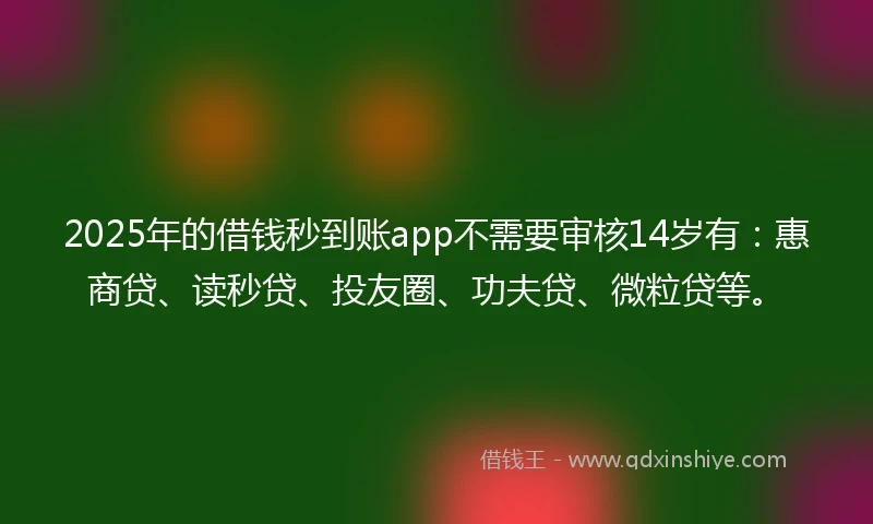 2025年的借钱秒到账app不需要审核14岁有：惠商贷、读秒贷、投友圈、功夫贷、微粒贷等。