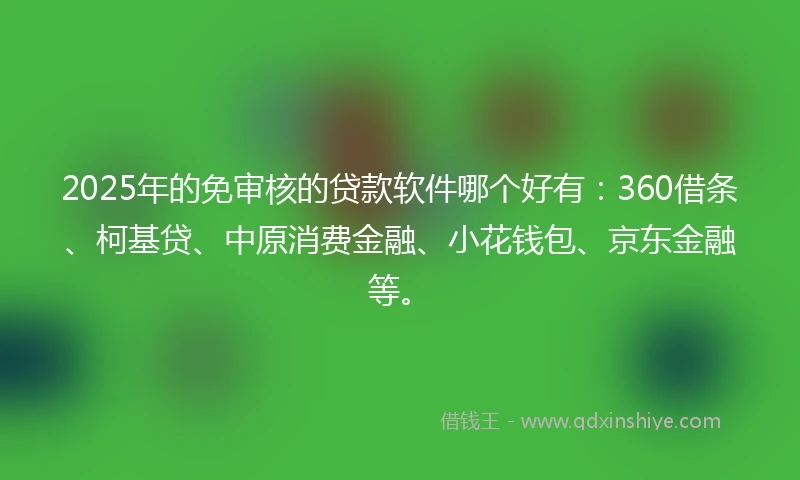 2025年的免审核的贷款软件哪个好有：360借条、柯基贷、中原消费金融、小花钱包、京东金融等。