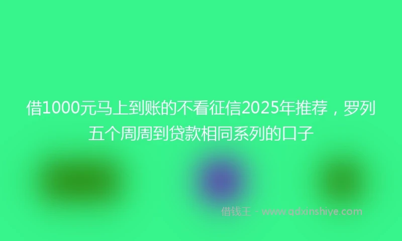借1000元马上到账的不看征信2025年推荐,罗列五个周周到贷款相同系列的口子