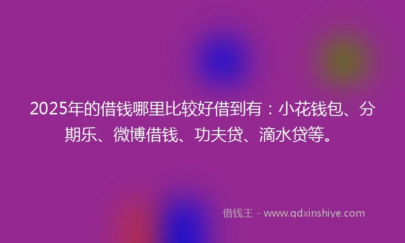 2025年的借钱哪里比较好借到有：小花钱包、分期乐、微博借钱、功夫贷、滴水贷等。