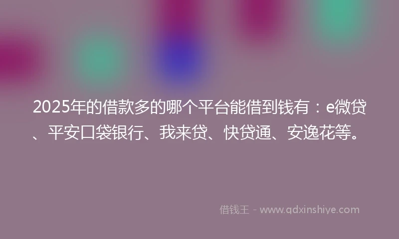 2025年的借款多的哪个平台能借到钱有：e微贷、平安口袋银行、我来贷、快贷通、安逸花等。