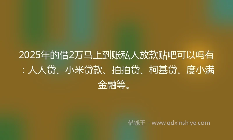 2025年的借2万马上到账私人放款贴吧可以吗有：人人贷、小米贷款、拍拍贷、柯基贷、度小满金融等。