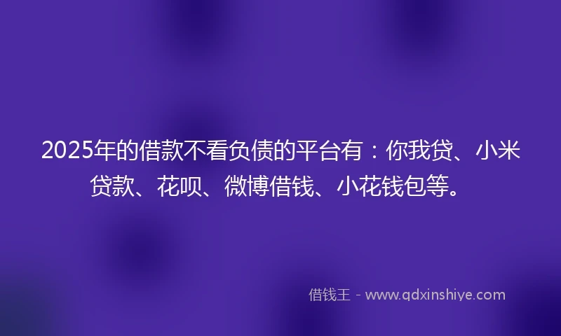 2025年的借款不看负债的平台有：你我贷、小米贷款、花呗、微博借钱、小花钱包等。