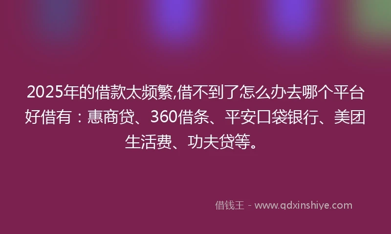 2025年的借款太频繁,借不到了怎么办去哪个平台好借有：惠商贷、360借条、平安口袋银行、美团生活费、功夫贷等。