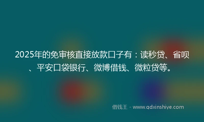 2025年的免审核直接放款口子有：读秒贷、省呗、平安口袋银行、微博借钱、微粒贷等。