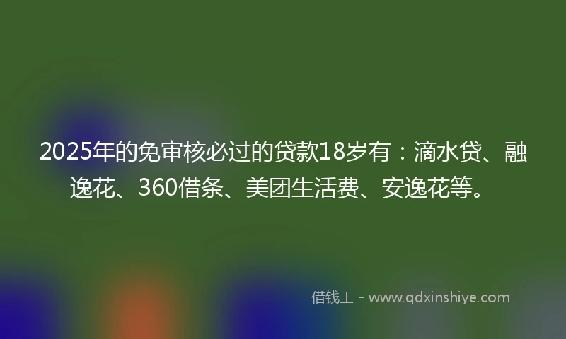 2025年的免审核必过的贷款18岁有：滴水贷、融逸花、360借条、美团生活费、安逸花等。