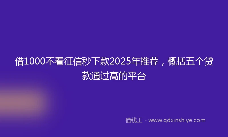 借1000不看征信秒下款2025年推荐，概括五个贷款通过高的平台