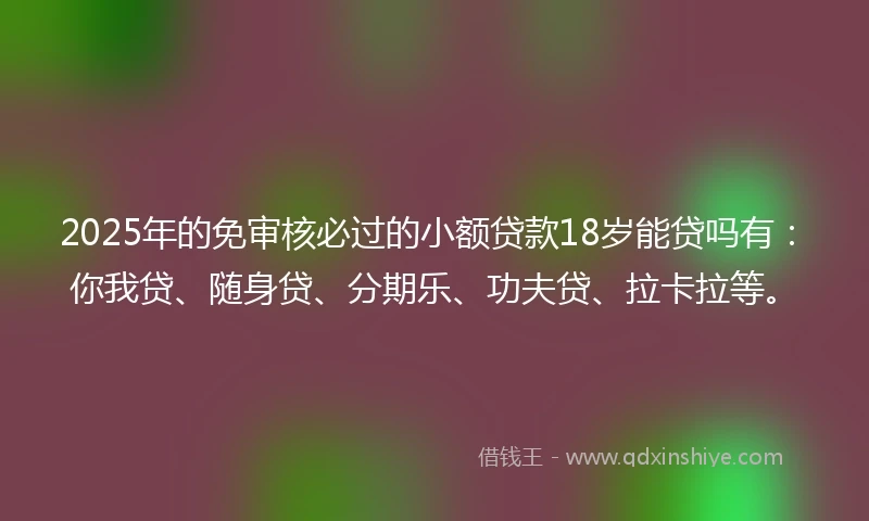 2025年的免审核必过的小额贷款18岁能贷吗有：你我贷、随身贷、分期乐、功夫贷、拉卡拉等。