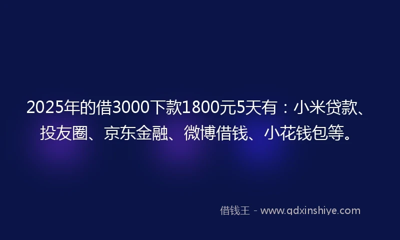 2025年的借3000下款1800元5天有:小米贷款、投友圈、京东金融、微博借钱、小花钱包等。