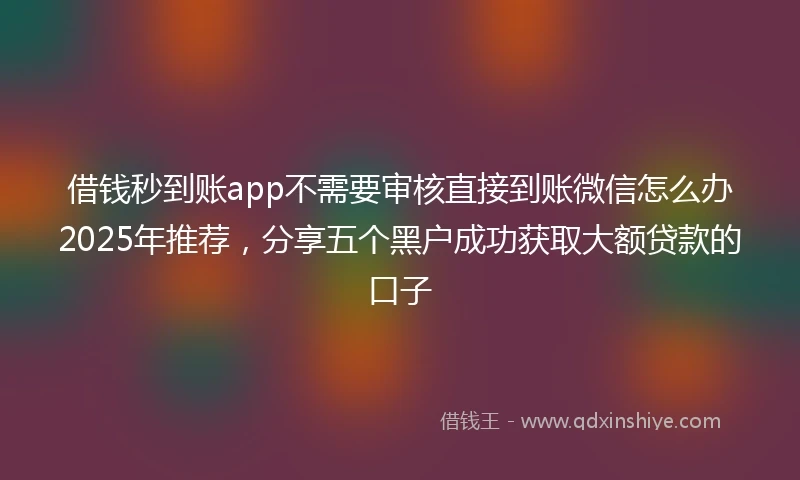 借钱秒到账app不需要审核直接到账微信怎么办2025年推荐，分享五个黑户成功获取大额贷款的口子