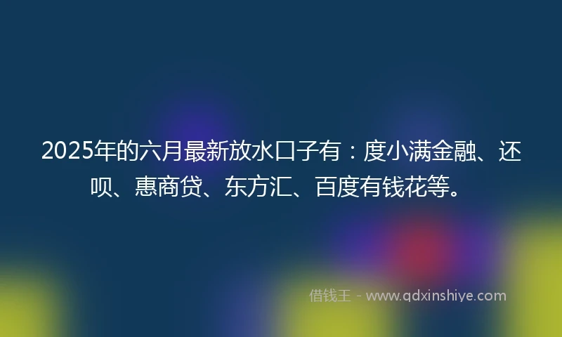 2025年的六月最新放水口子有：度小满金融、还呗、惠商贷、东方汇、百度有钱花等。
