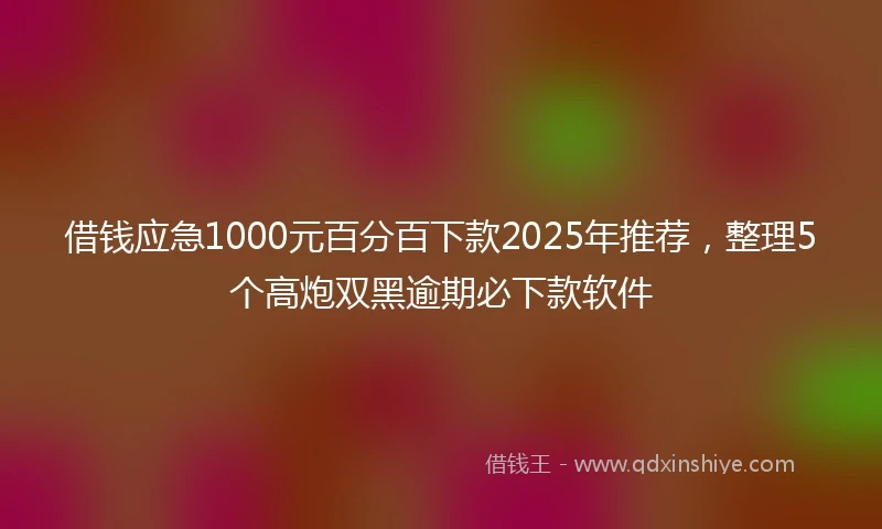 借钱应急1000元百分百下款2025年推荐，整理5个高炮双黑逾期必下款软件