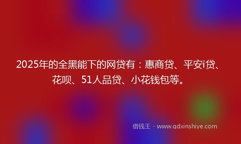 2025年的全黑能下的网贷有：惠商贷、平安i贷、花呗、51人品贷、小花钱包等。