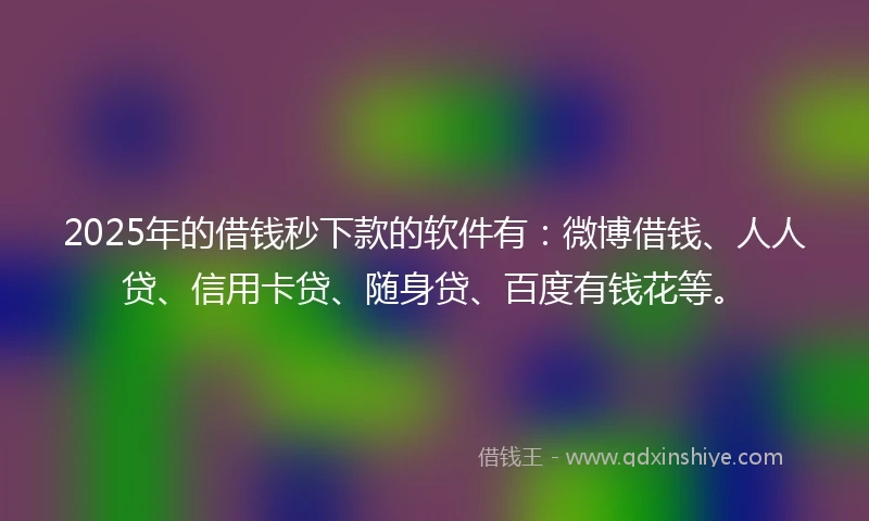 2025年的借钱秒下款的软件有：微博借钱、人人贷、信用卡贷、随身贷、百度有钱花等。