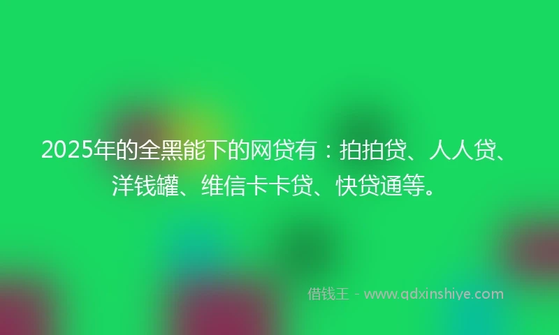 2025年的全黑能下的网贷有：拍拍贷、人人贷、洋钱罐、维信卡卡贷、快贷通等。