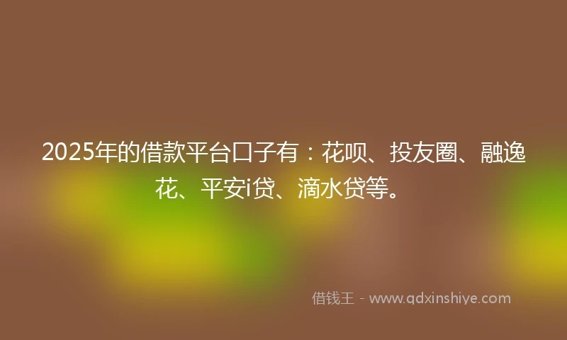 2025年的借款平台口子有：花呗、投友圈、融逸花、平安i贷、滴水贷等。