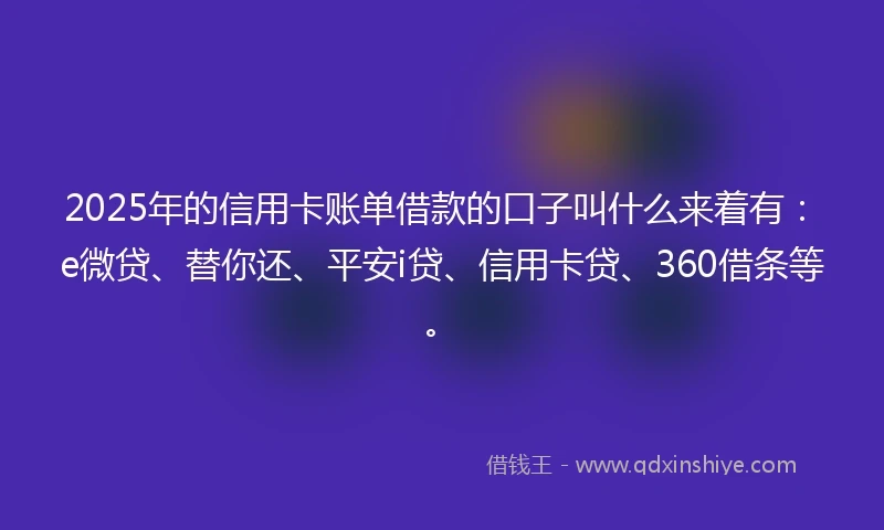 2025年的信用卡账单借款的口子叫什么来着有：e微贷、替你还、平安i贷、信用卡贷、360借条等。