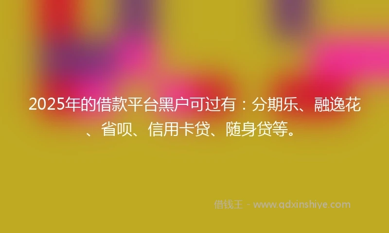 2025年的借款平台黑户可过有：分期乐、融逸花、省呗、信用卡贷、随身贷等。