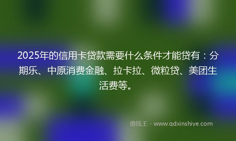 2025年的信用卡贷款需要什么条件才能贷有：分期乐、中原消费金融、拉卡拉、微粒贷、美团生活费等。