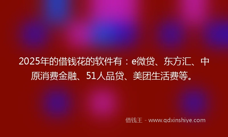 2025年的借钱花的软件有：e微贷、东方汇、中原消费金融、51人品贷、美团生活费等。