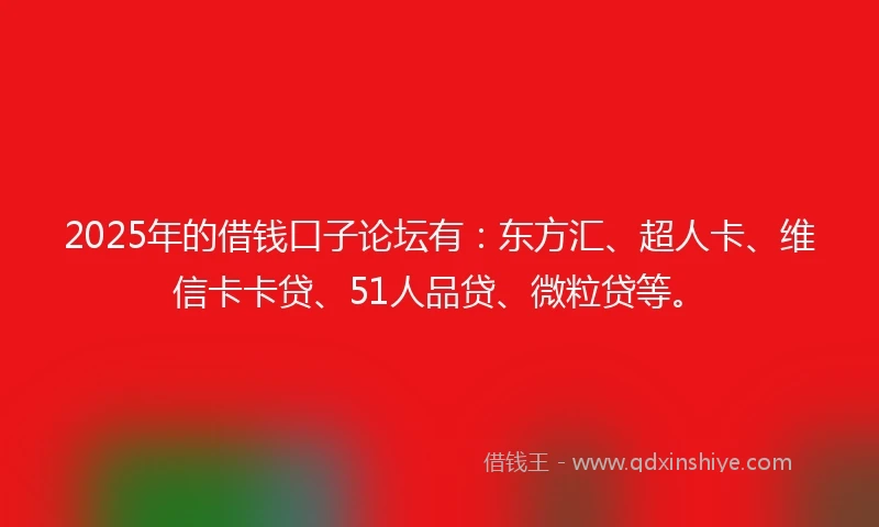 2025年的借钱口子论坛有：东方汇、超人卡、维信卡卡贷、51人品贷、微粒贷等。