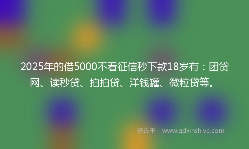 2025年的借5000不看征信秒下款18岁有：团贷网、读秒贷、拍拍贷、洋钱罐、微粒贷等。