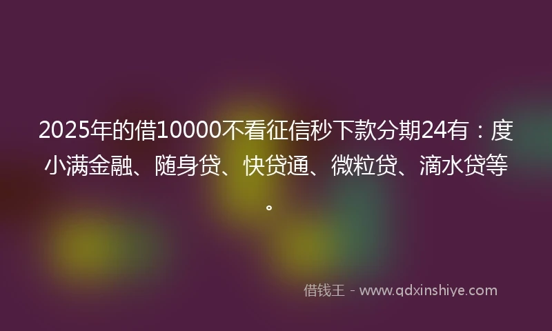 2025年的借10000不看征信秒下款分期24有：度小满金融、随身贷、快贷通、微粒贷、滴水贷等。