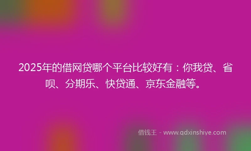 2025年的借网贷哪个平台比较好有：你我贷、省呗、分期乐、快贷通、京东金融等。