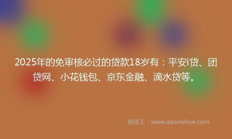 2025年的免审核必过的贷款18岁有：平安i贷、团贷网、小花钱包、京东金融、滴水贷等。