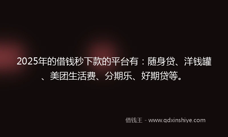 2025年的借钱秒下款的平台有：随身贷、洋钱罐、美团生活费、分期乐、好期贷等。