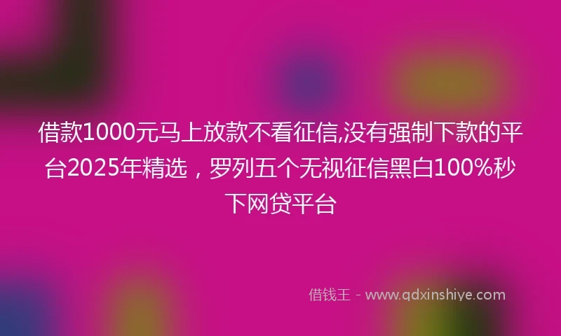 借款1000元马上放款不看征信,没有强制下款的平台2025年精选，罗列五个无视征信黑白100%秒下网贷平台