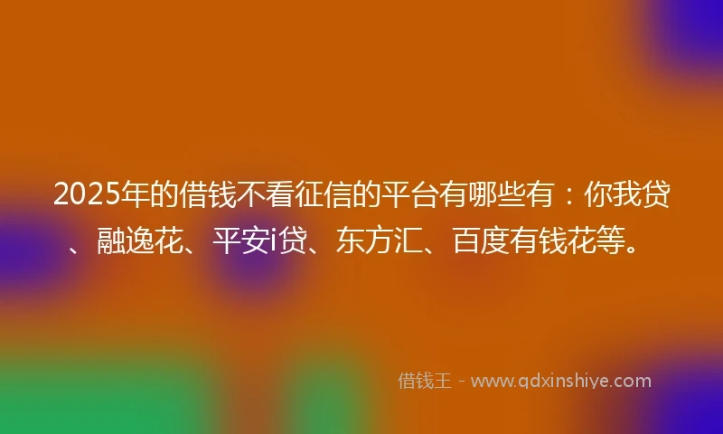 2025年的借钱不看征信的平台有哪些有：你我贷、融逸花、平安i贷、东方汇、百度有钱花等。