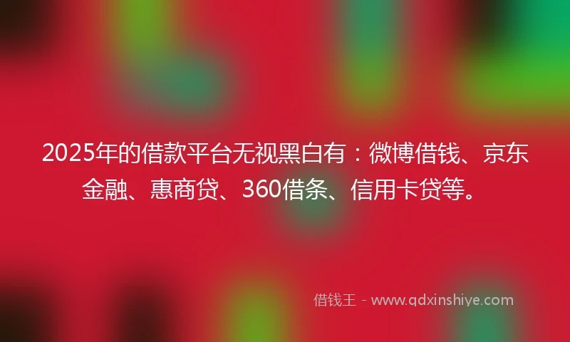 2025年的借款平台无视黑白有：微博借钱、京东金融、惠商贷、360借条、信用卡贷等。