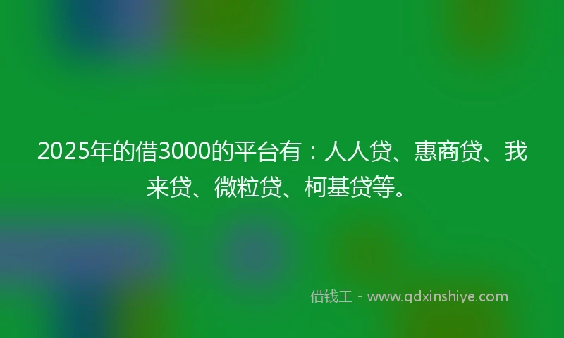 2025年的借3000的平台有：人人贷、惠商贷、我来贷、微粒贷、柯基贷等。