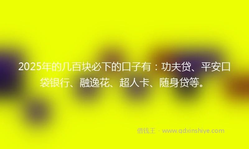 2025年的几百块必下的口子有：功夫贷、平安口袋银行、融逸花、超人卡、随身贷等。