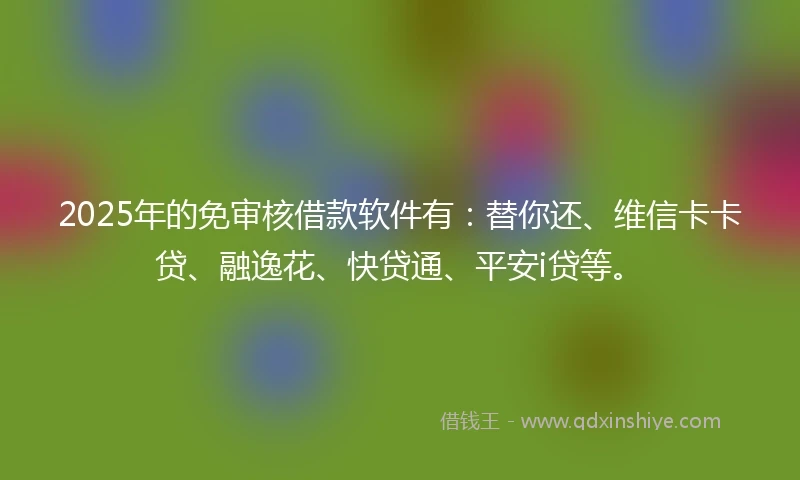 2025年的免审核借款软件有：替你还、维信卡卡贷、融逸花、快贷通、平安i贷等。