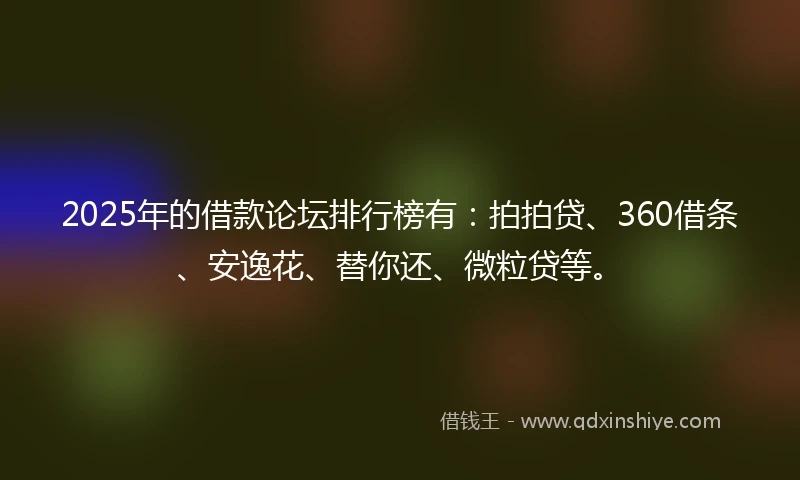2025年的借款论坛排行榜有：拍拍贷、360借条、安逸花、替你还、微粒贷等。