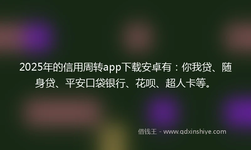 2025年的信用周转app下载安卓有：你我贷、随身贷、平安口袋银行、花呗、超人卡等。