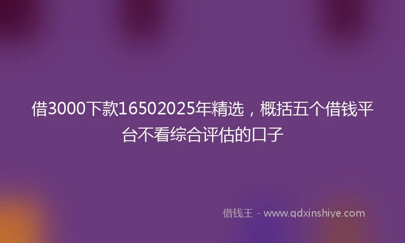 借3000下款16502025年精选，概括五个借钱平台不看综合评估的口子